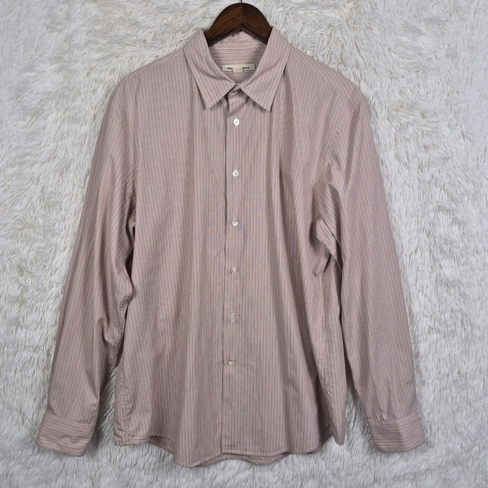 John Varvatos USA Mens XL Red White Multi-Stripe Long Sleeve Button Down Shirt